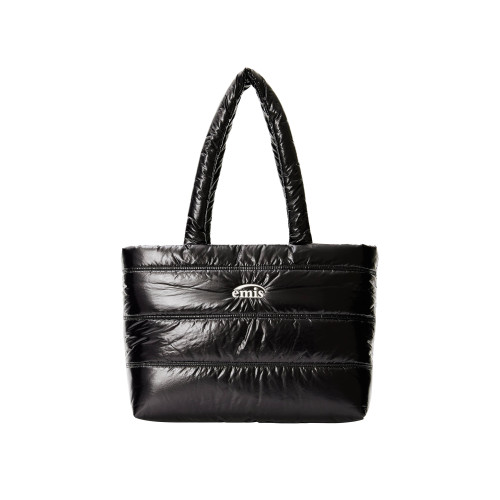 GLOSSY PADDED TOTE BAG-BLACK