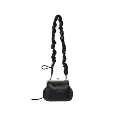 STRING STRAP CLASP FRAME PURSE BAG-BLACK
