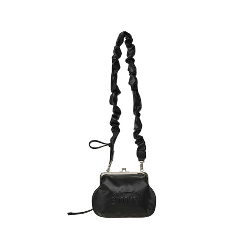 STRING STRAP CLASP FRAME PURSE BAG-BLACK